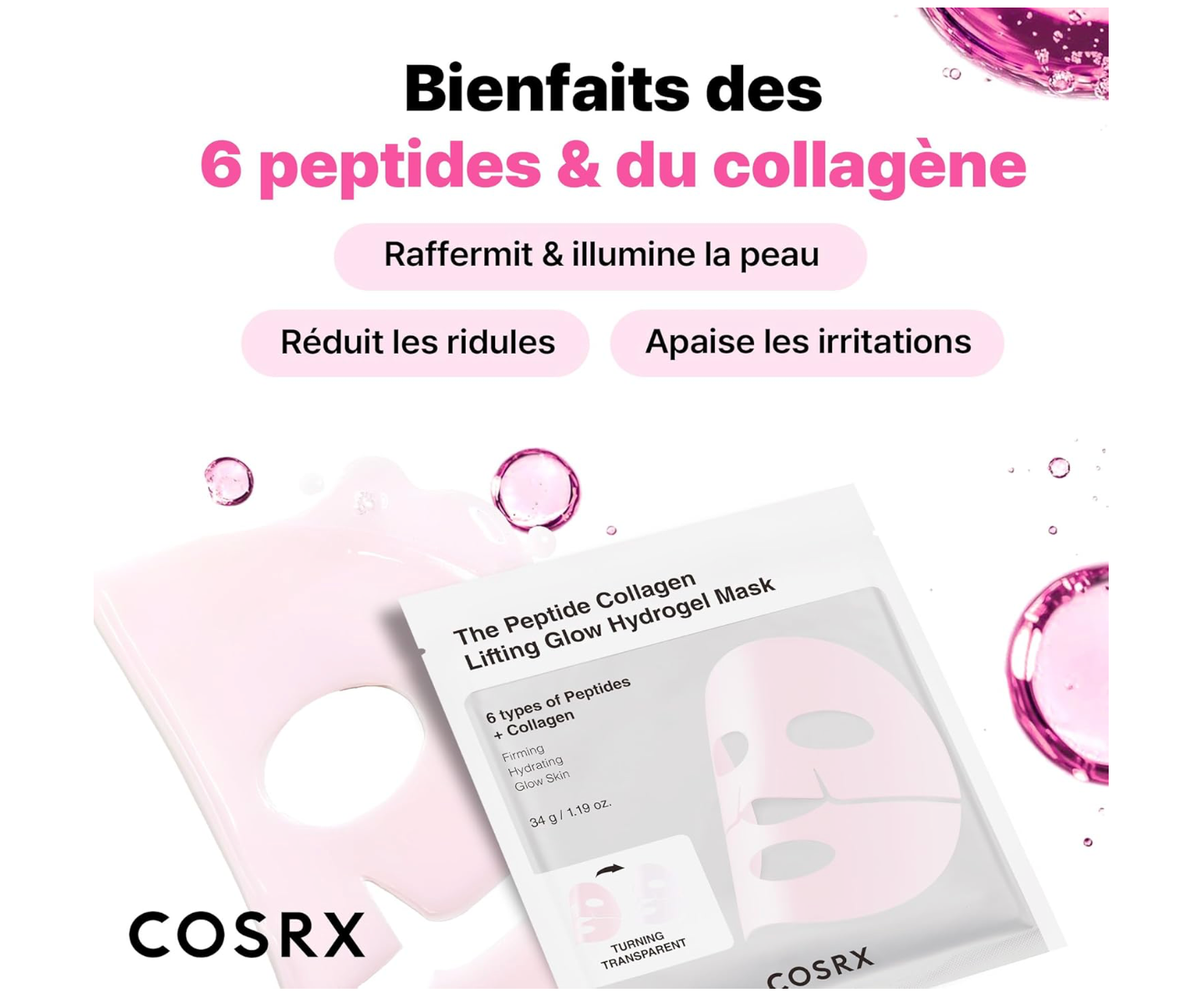 COSRX Advanced Snail Hydrogel Mask – Masque Hydratant et Réparateur – 3 pièce